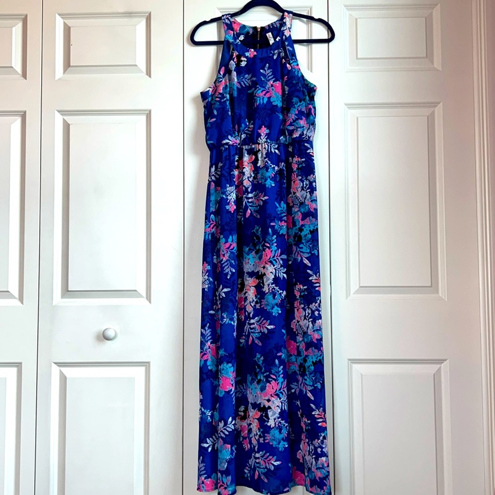 Maxi Dress Blue Pink Halter